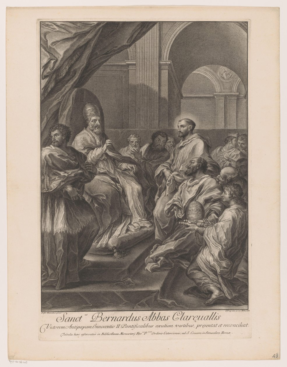 Heilige Bernardus van Clairvaux for pause Innocentius II Sankt Bernardus Abbed af Clareualis (titel på objektet) af Jakob Frey (I)