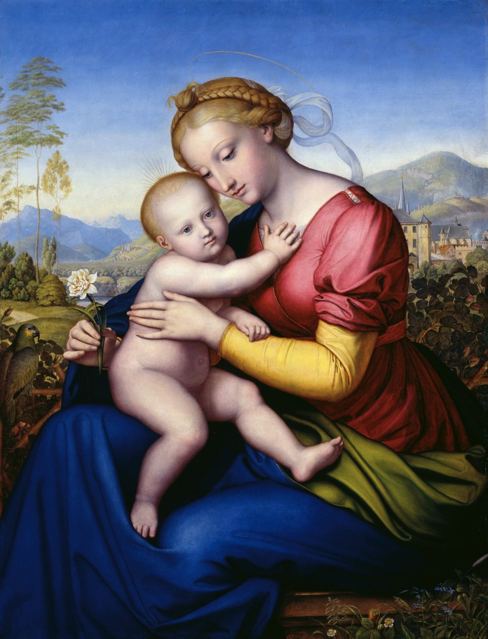 Madonna med barn og papegøje af Jakob Götzenberger
