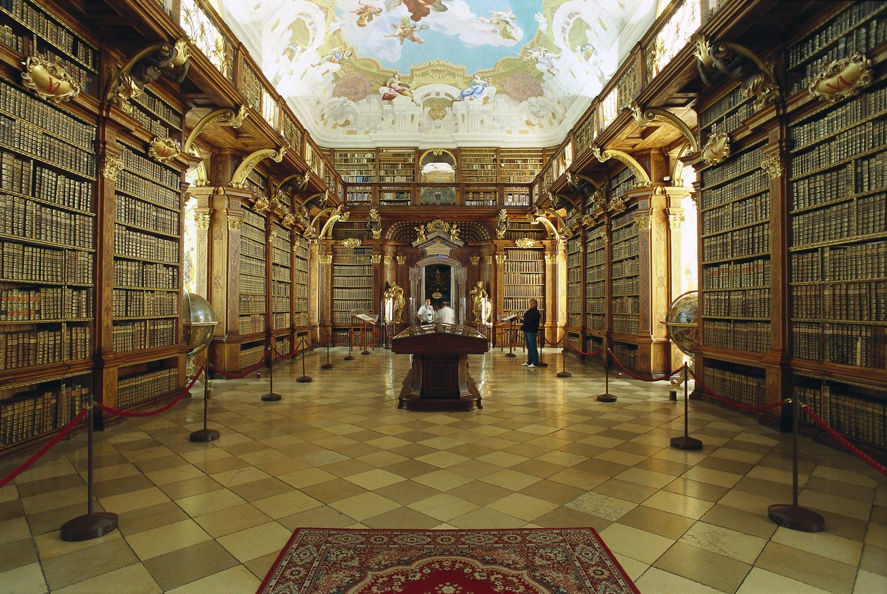 Udsigt over biblioteket i Melk Abbey realiseret på et projekt af Jakob Prandtauer (1660-1726). Begyndelsen af det 18. århundrede. Østrig af Jakob Prandtauer