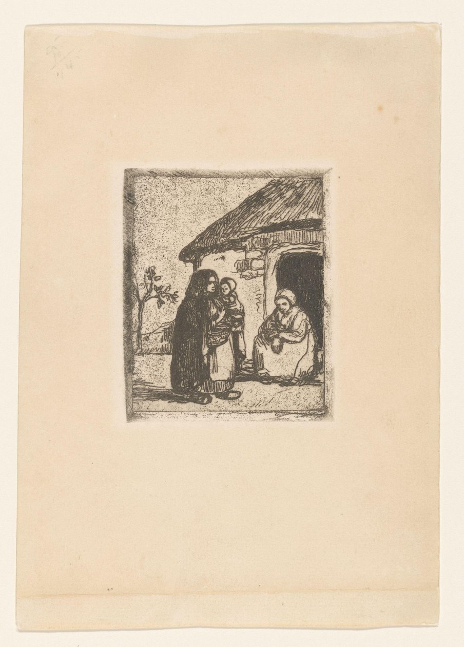 To kvinder og barn foran et hus Lille tigger (original titel) af Jakob Smits