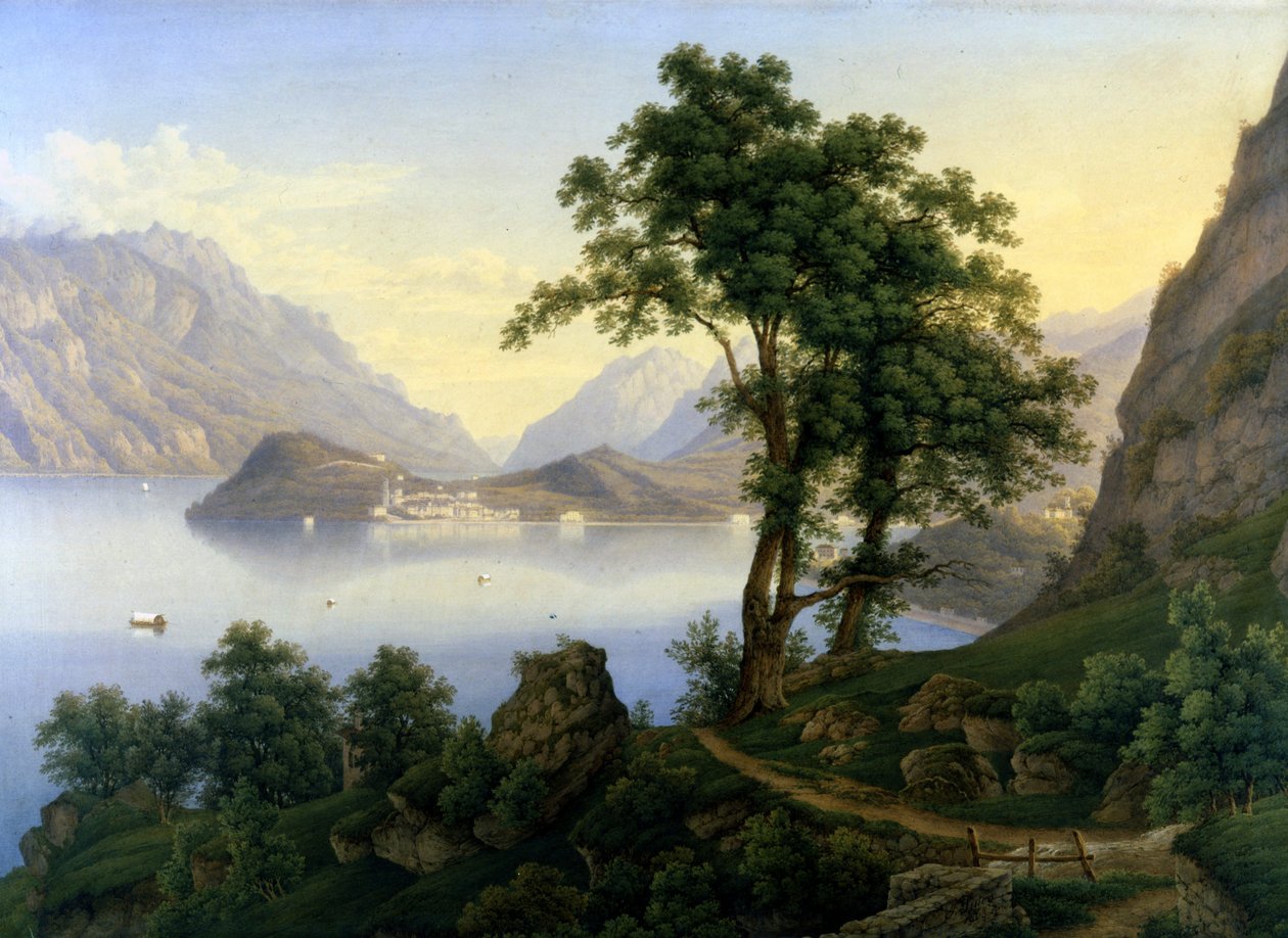 Udsigt over Bellagio ved Comosøen. 19. århundrede. Maleri af Jacob Suter. af Jakob Suter