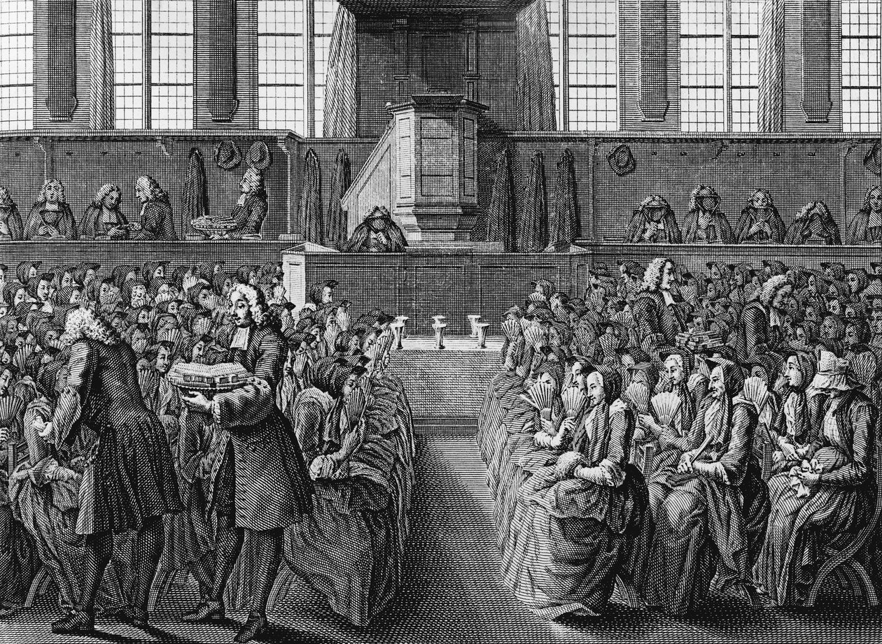 Anabaptisters middag, gravering af Jacobus van der Schley (1715-1779) fra religiøse ceremonier og skikke for alle verdens folkeslag af Jakob van der Schley