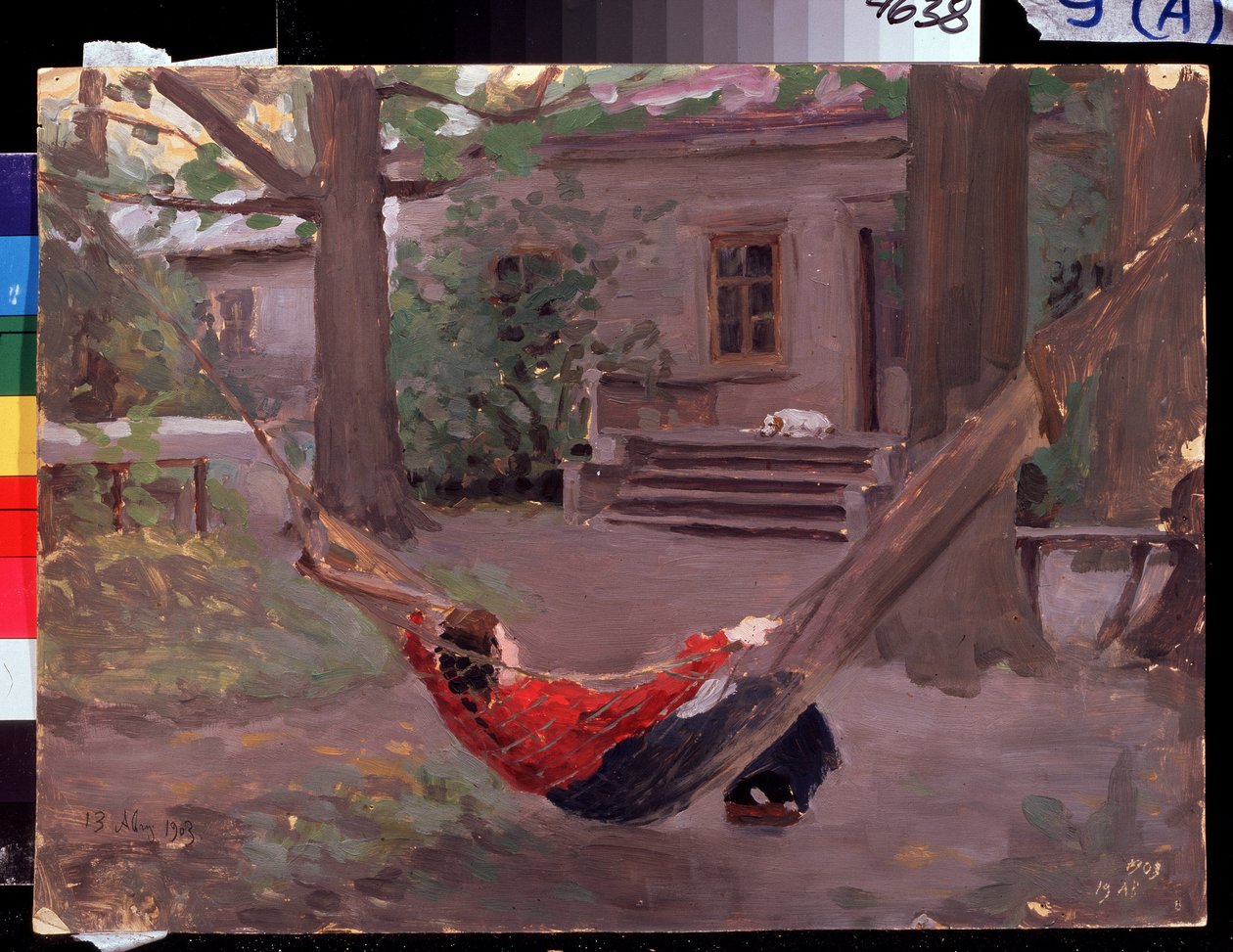 ""Dans le hamac"" Maleri af Jakov Kalinichenko (1869-1938) 1903 State Regional I. Pozhalostin Art Museum, Ryasan af Jakoff Jakovlevitch Kalinitchenko
