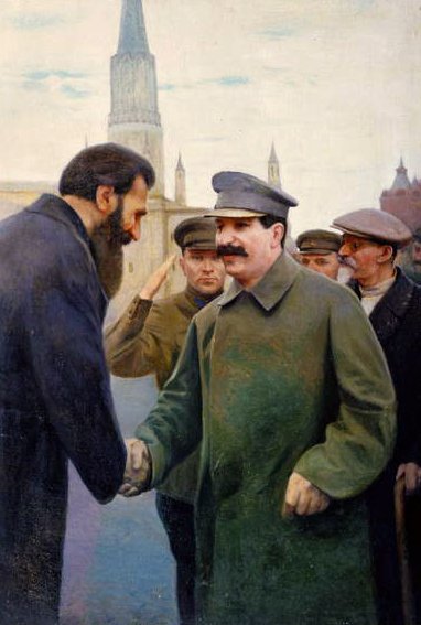 Mødet mellem Joseph Stalin (1879-1953) og Otto Schmidt af Jakoff Jakovlevitch Kalinitchenko