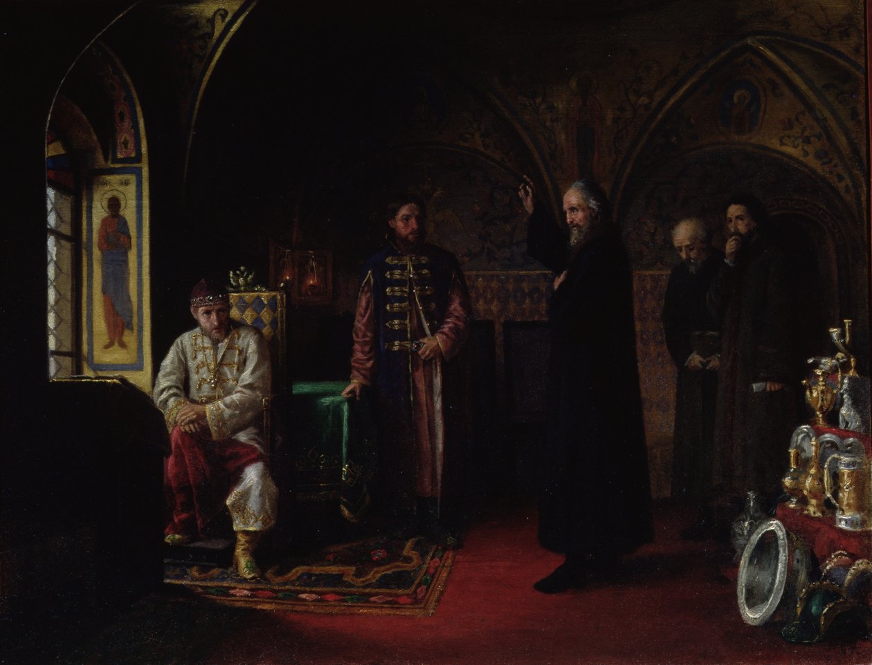 Metropolit Philip af Moskva (1507-90) med zar Ivan den Forfærdelige (1530-84) af Jakov Prokopyevich Turlygin