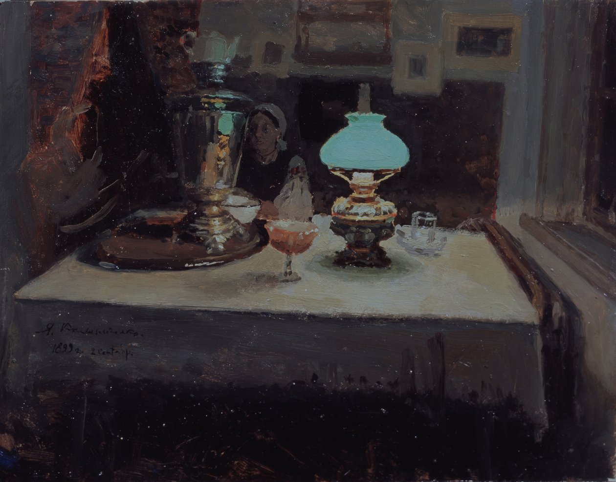 På samovaren, 1899 af Jakov Jakovlevich Kalinichenko