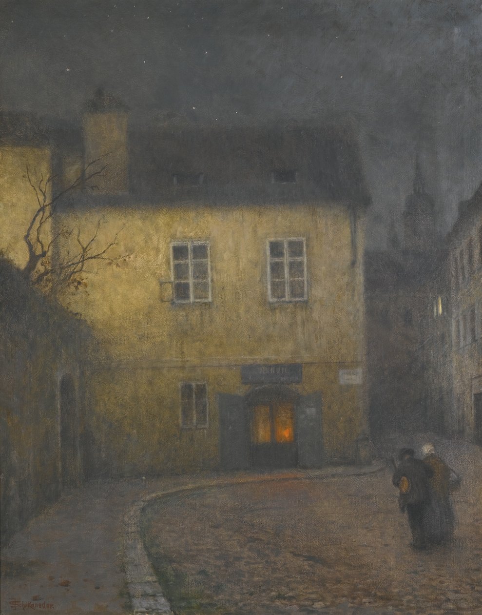 Et gadehjørne i Prag, ca. 1900 af Jakub Schikaneder