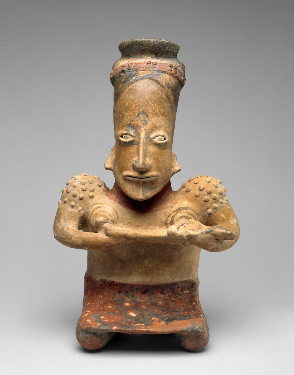 Knælende kvinde, der ammer en baby, Proto-Classic, 100 BC-AD 300 (lertøj med polykrom slip-maling) af Jalisco