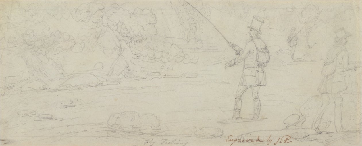 Fluefiskeri (grafit på papir) af James Pollard