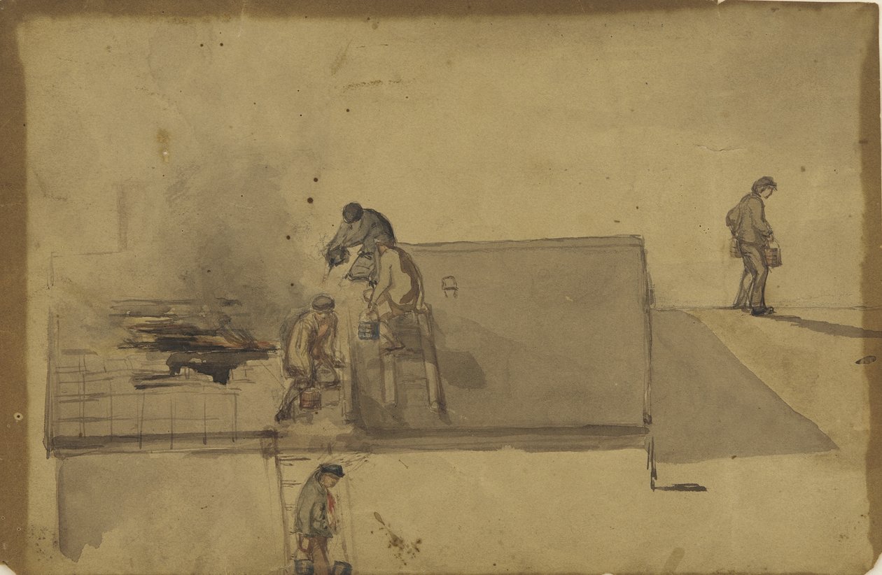 A Fire at Pomfret, ca. 1858 (wc på brunt papir) af James Abbott McNeill Whistler
