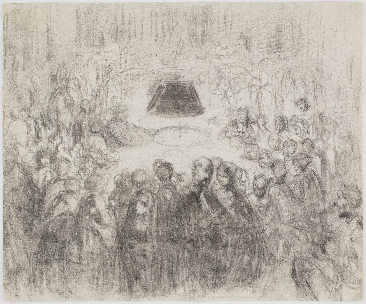 Et spillerum i Baden-Baden, 1858 (blyant og kul på hvidt papir) af James Abbott McNeill Whistler