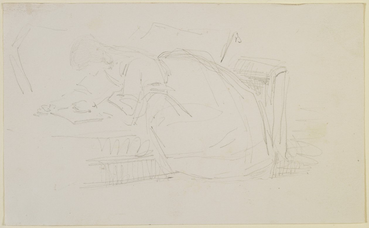 En pige, der læner sig tilbage på en sofa, læser, 1858-60 (blyant på råhvidt vævet papir) af James Abbott McNeill Whistler