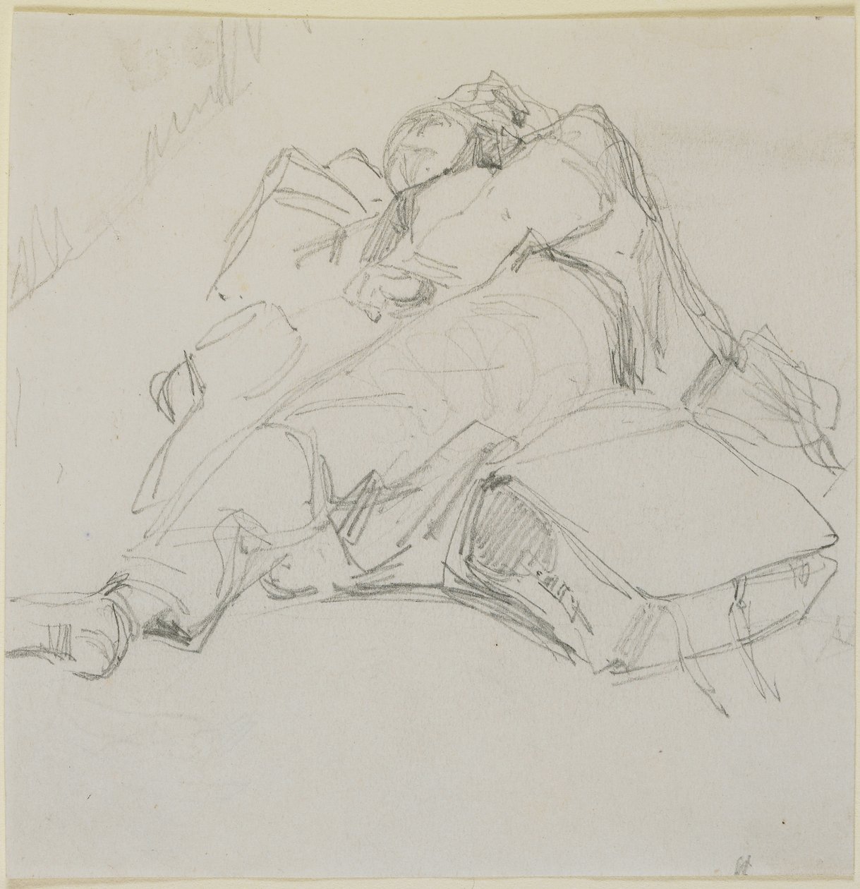 En mand, der sover på en bunke bagage, 1858 (blyant på råhvidt vævet papir) af James Abbott McNeill Whistler