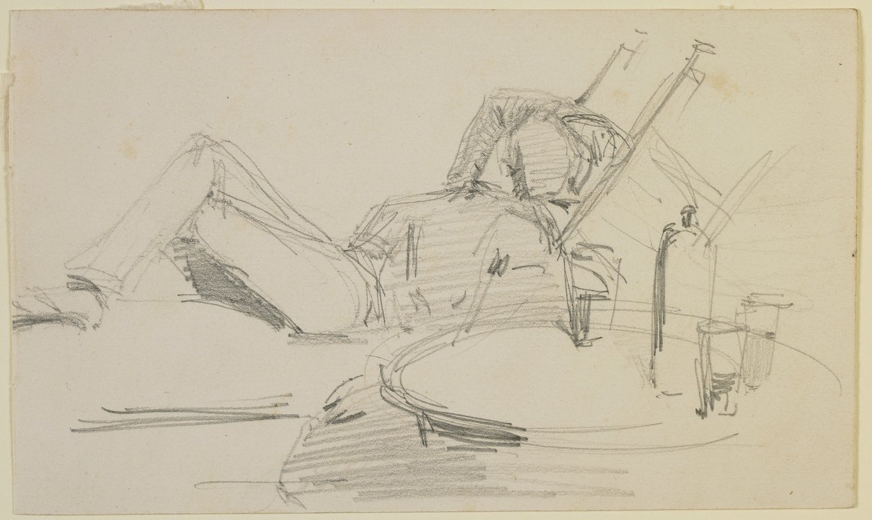 En mand tilbagelænet på en seng, 1858 (blyant på råhvidt vævet papir) af James Abbott McNeill Whistler