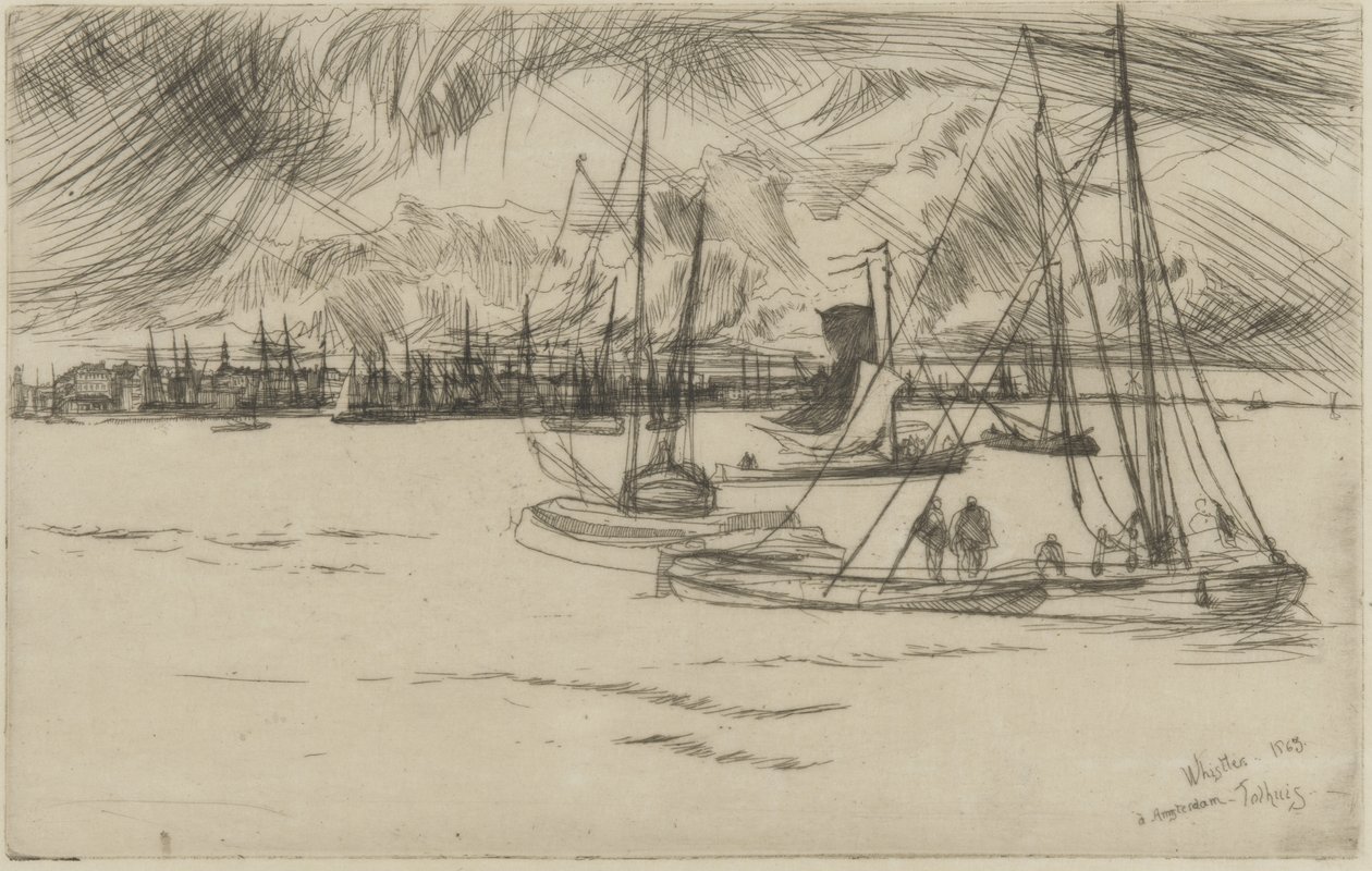 Amsterdam fra Tolhuis, 1863 (radering på papir) af James Abbott McNeill Whistler
