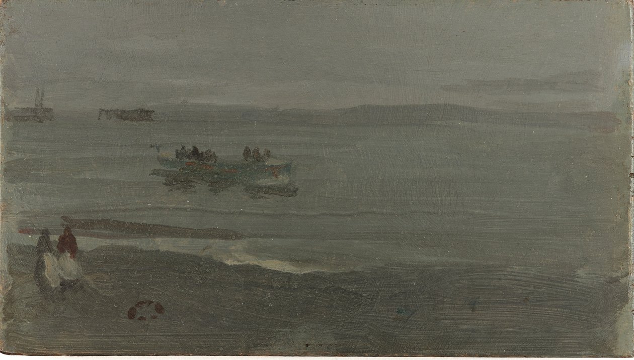 Blå og sølv - båd på vej ind i Pourville, 1899 (olie på træpanel) af James Abbott McNeill Whistler
