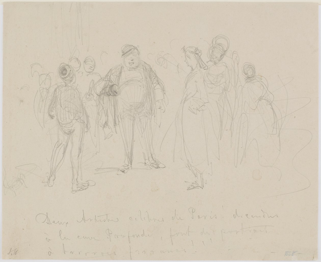 To berømte kunstnere fra Paris, 1858 (blyant på beige papir) af James Abbott McNeill Whistler