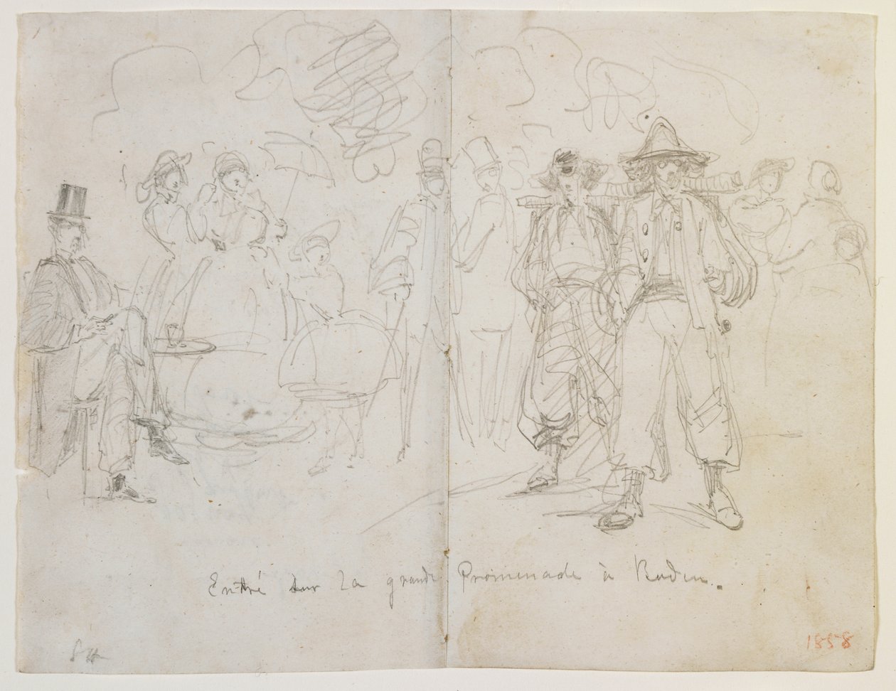 Indgangen til Grande Promenade i Baden, 1858 (blyant på råhvidt vævet papir) af James Abbott McNeill Whistler