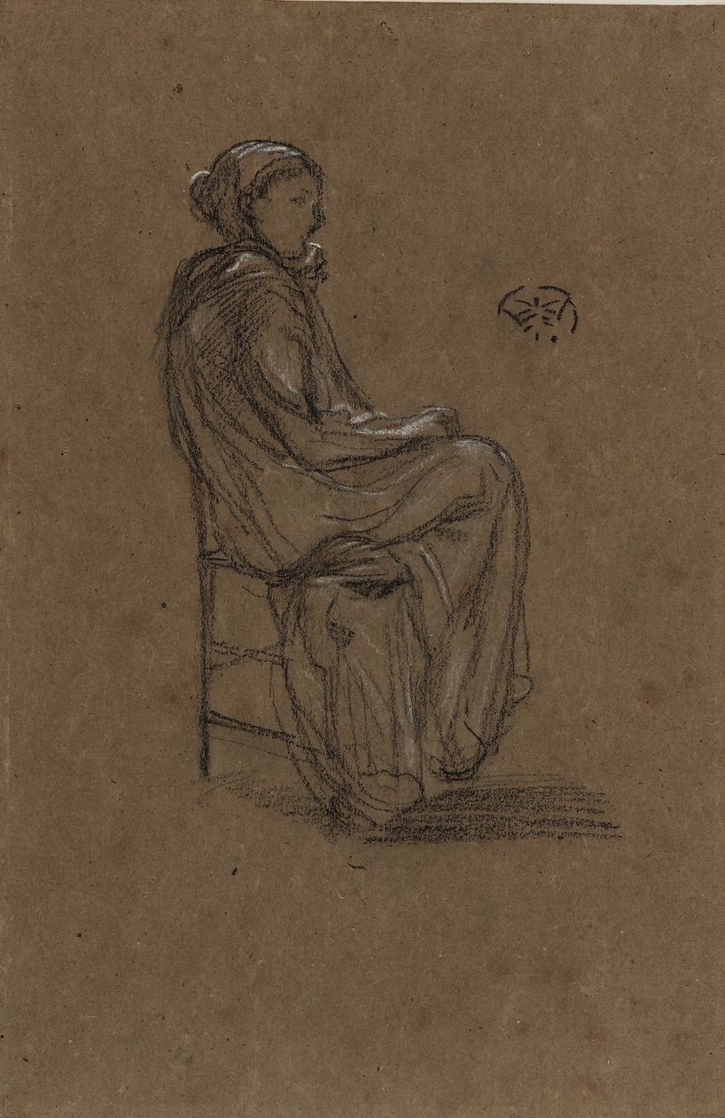 Kvindefigur, siddende, 1870-73 (sort/hvid kridt på brunt papir) af James Abbott McNeill Whistler