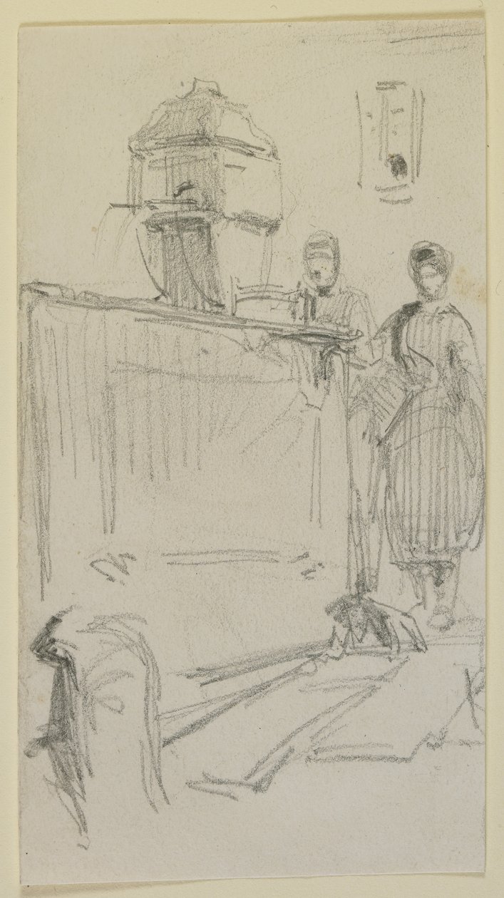 Figurer ved en fontæne, 1858 (blyant på råhvidt vævet papir) af James Abbott McNeill Whistler