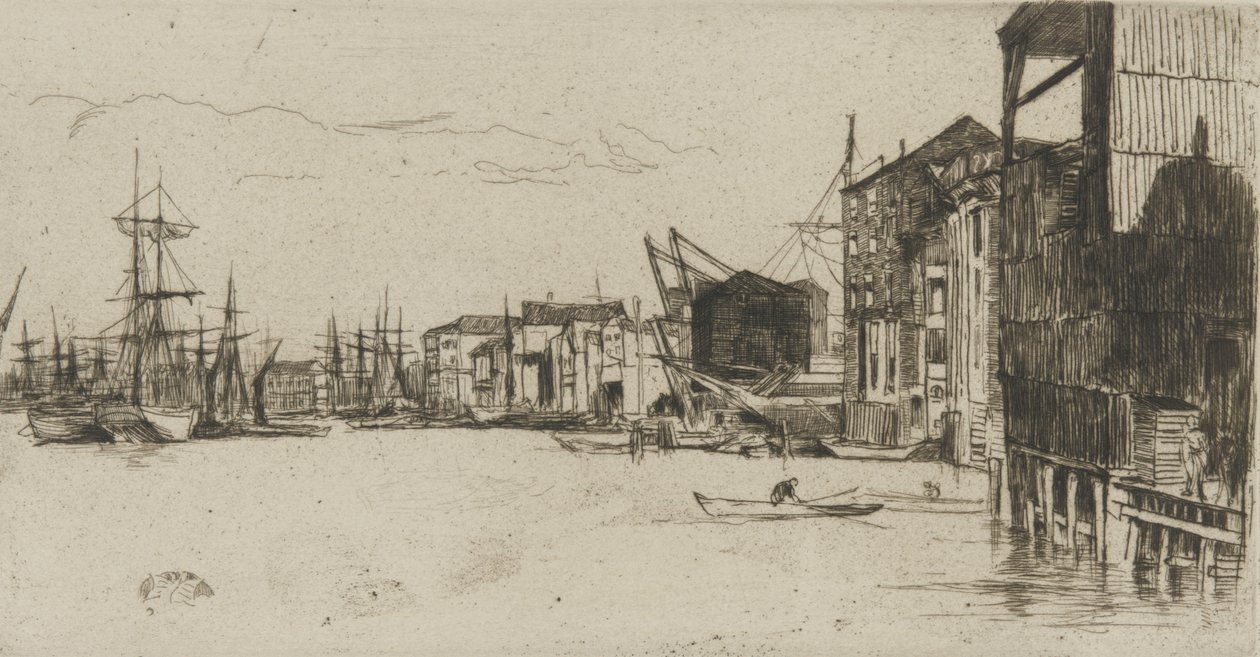 Free Trade Wharf, 1877 (ætsning på papir) af James Abbott McNeill Whistler