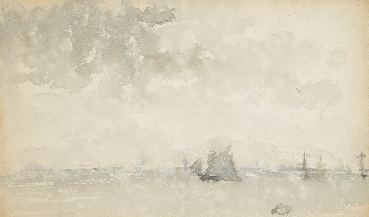Grå og sølv - Nordsøen, ca. 1884 (wc på vævet papir) af James Abbott McNeill Whistler