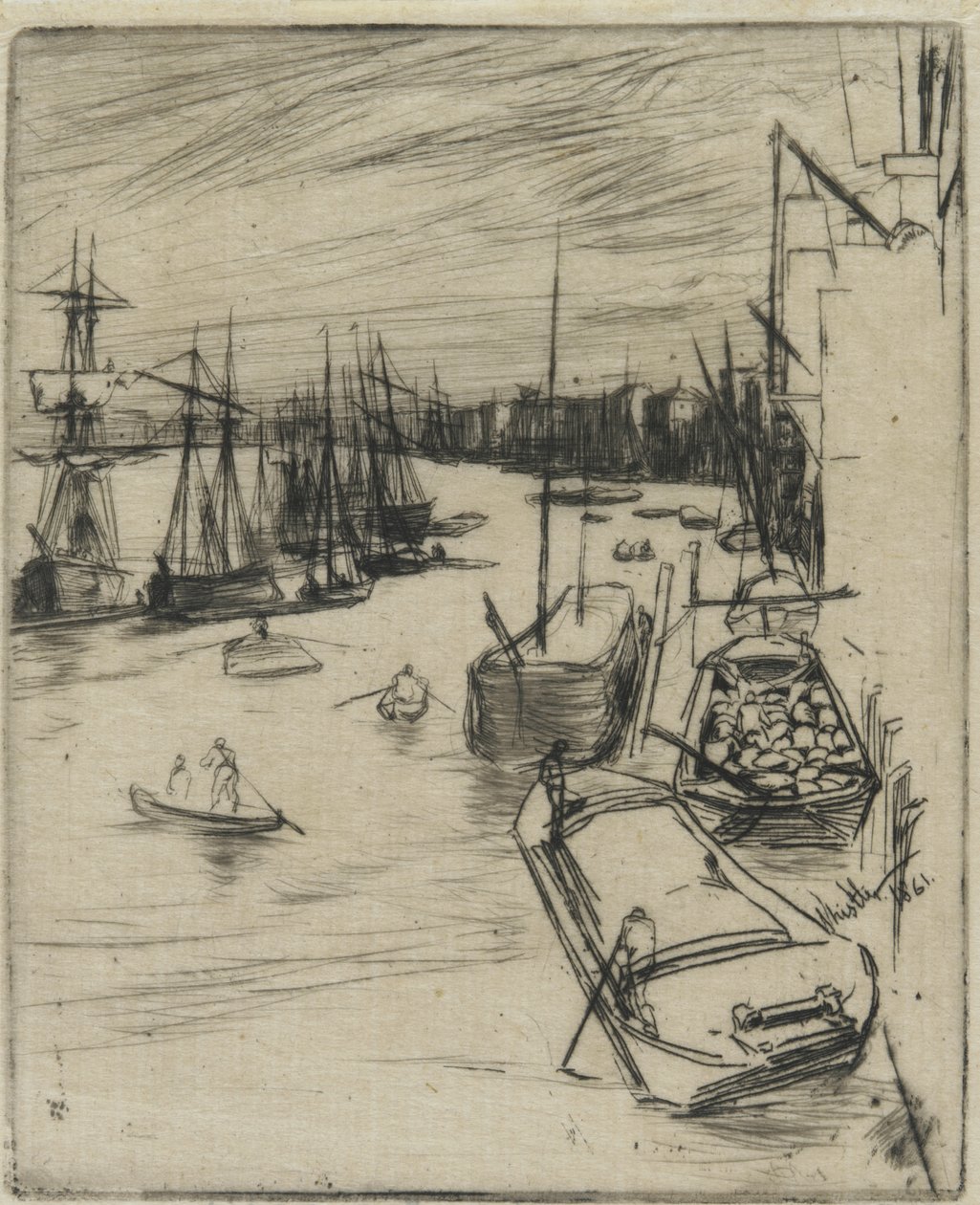 Lille Wapping, 1861 (radering på papir) af James Abbott McNeill Whistler