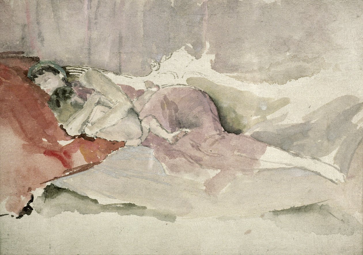 Mor og barn på en sofa af James Abbott McNeill Whistler
