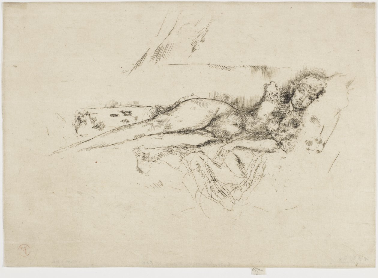 Nøgen figur tilbagelænet, ca. 1885-88 (ætsning på papir) af James Abbott McNeill Whistler