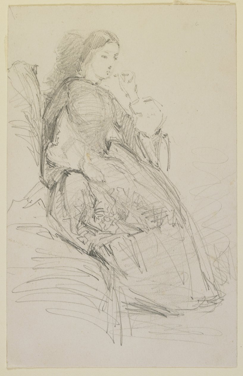 Siddende kvinde, rygende, 1858-59 (blyant på råhvidt vævet papir) af James Abbott McNeill Whistler