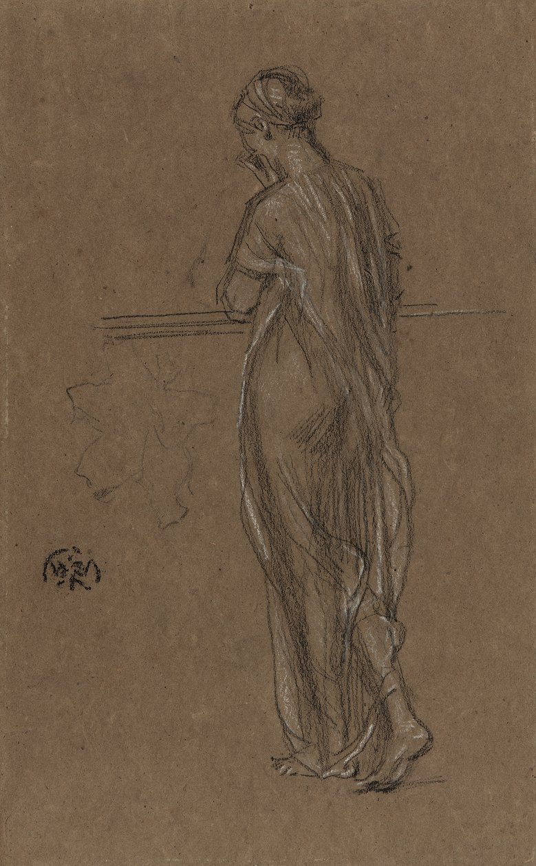 Stående draperet figur, ca. 1868 (sort og hvidt kridt på brunt papir) af James Abbott McNeill Whistler