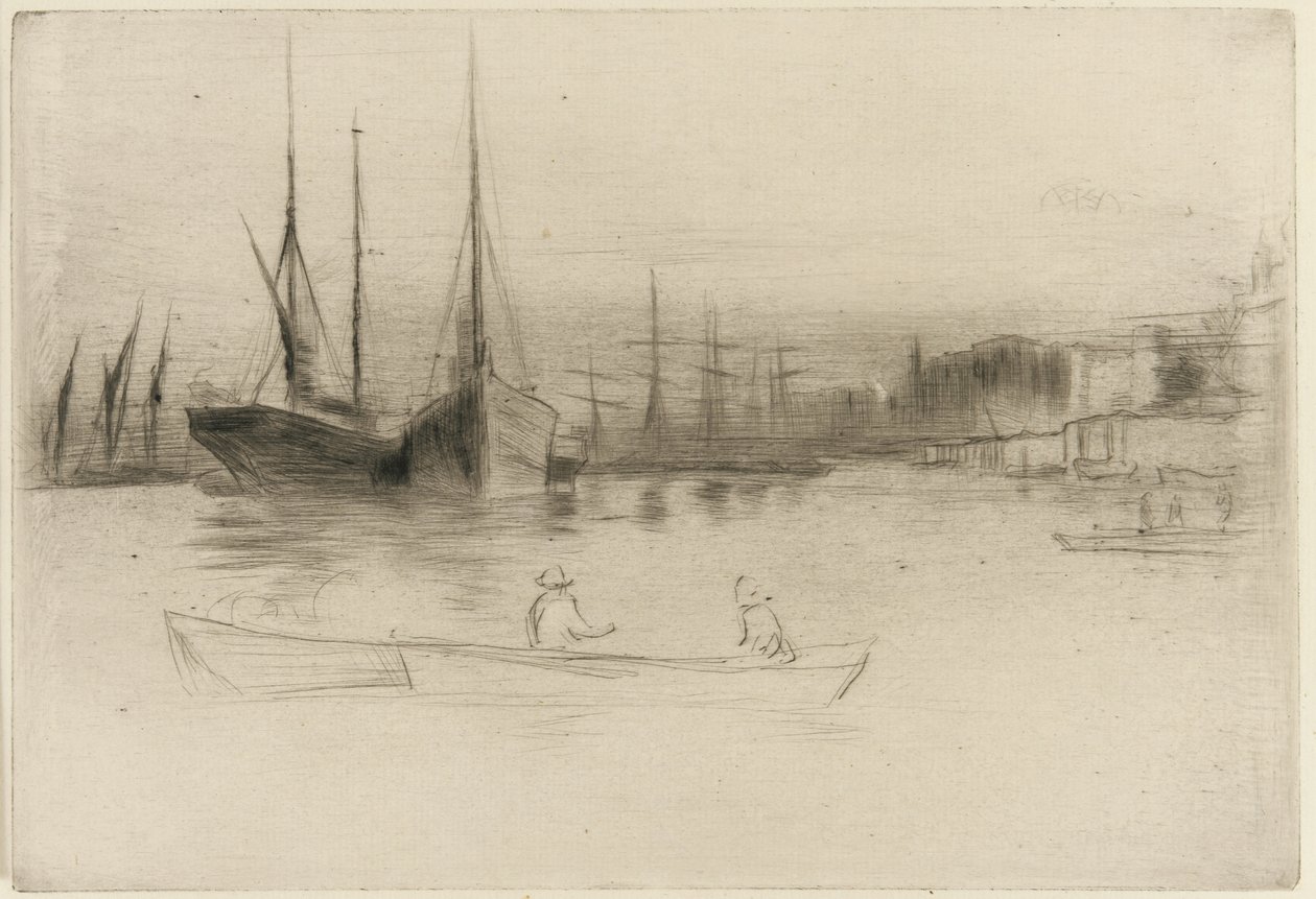 Dampbåde ud for tårnet, 1875 (tørpunkt på papir) af James Abbott McNeill Whistler