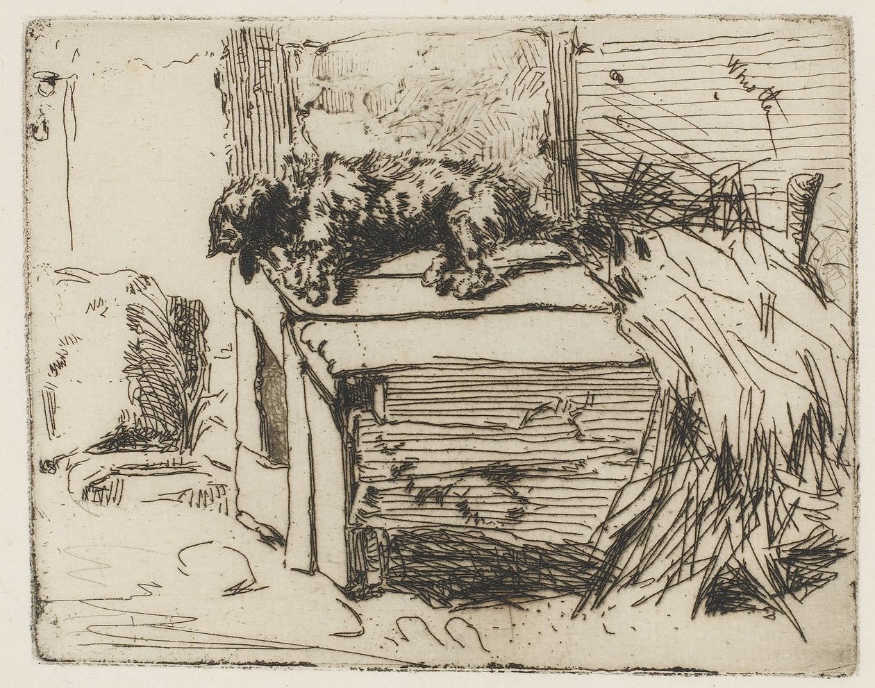 Hunden på kennelen, 1858 (radering på papir) af James Abbott McNeill Whistler