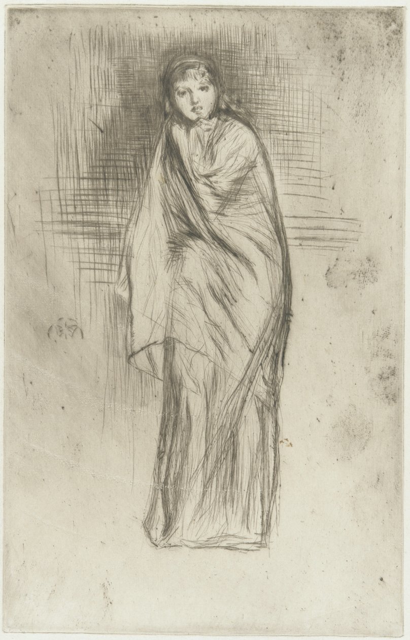 Den hvilende model, 1870 (tørnål på papir) (se også 324669) af James Abbott McNeill Whistler