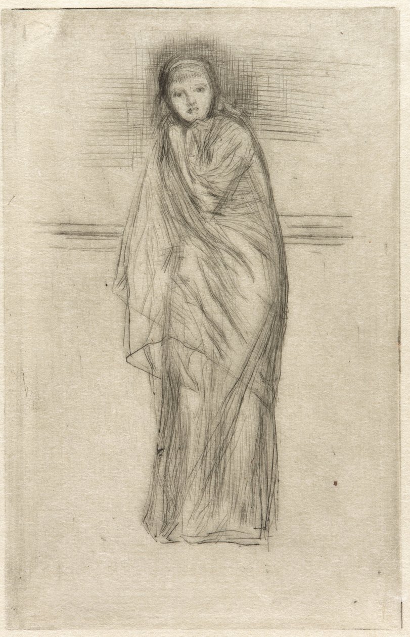 Den hvilende model, 1870 (tørnål på papir) (se også 324670) af James Abbott McNeill Whistler