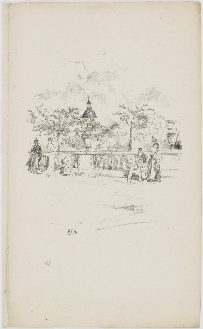 Pantheon, fra terrassen i Luxembourg-haven, 1893 (litografi på papir) af James Abbott McNeill Whistler
