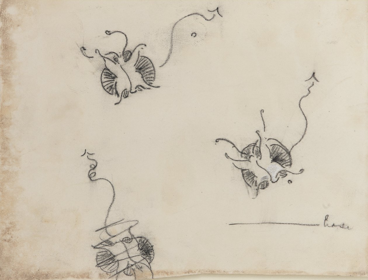 Tre Whistler-sommerfugle og en ødelagt skitse, ca. 1890 (farvekridt og kinesisk hvidt på litografisk overføringspapir) af James Abbott McNeill Whistler