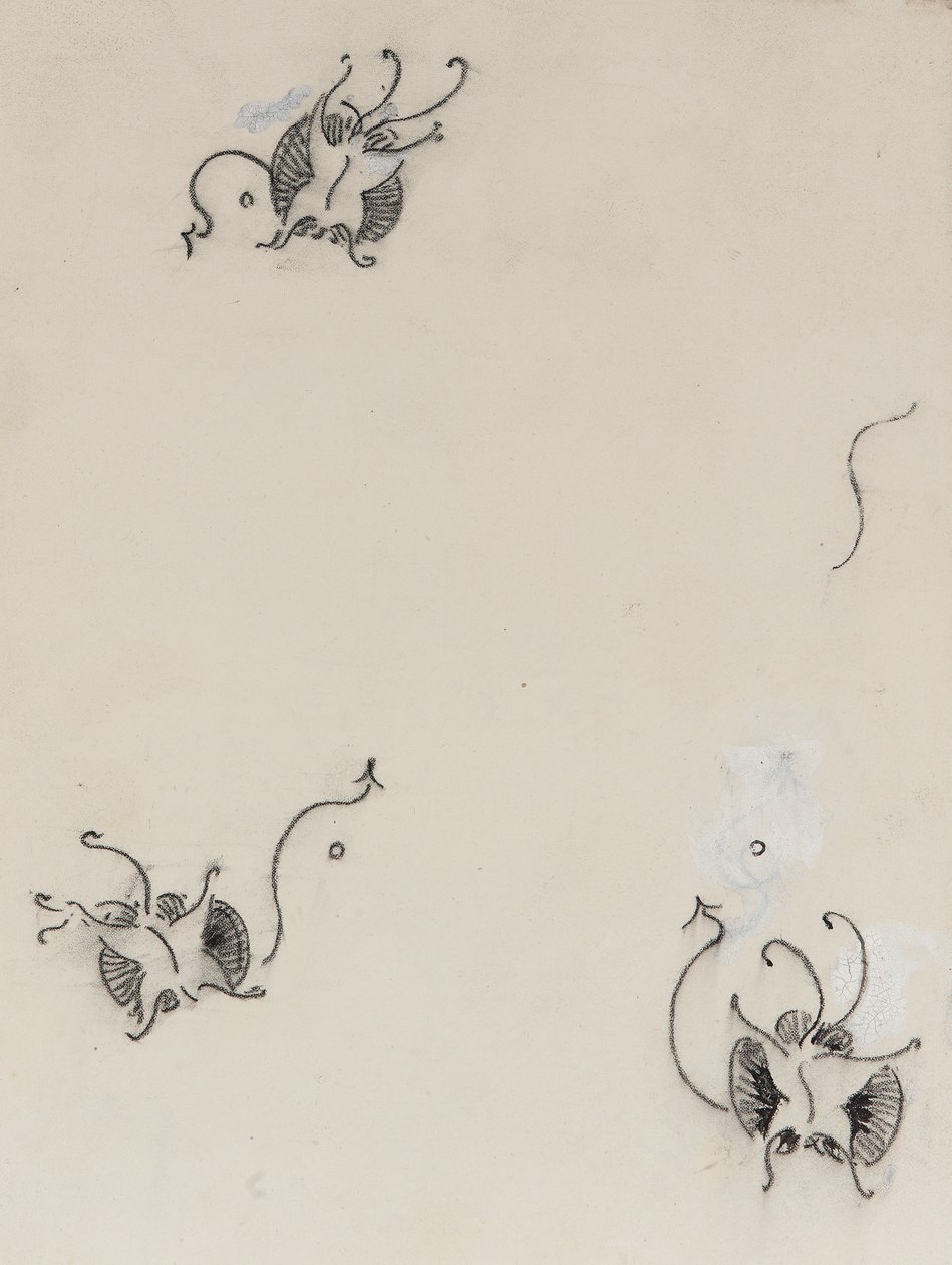 Three Whistler Butterflies, ca. 1890 (farveblyant og kinesisk hvid på litografisk overførselspapir) af James Abbott McNeill Whistler