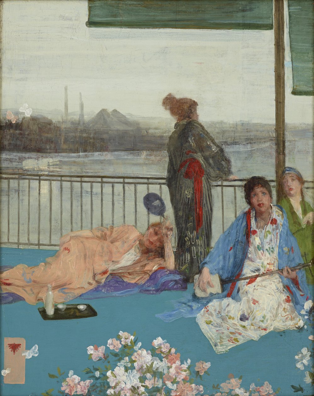 Variationer i kødfarve og grøn, The Balcony, ca. 1870-79 (olie på træpanel) af James Abbott McNeill Whistler