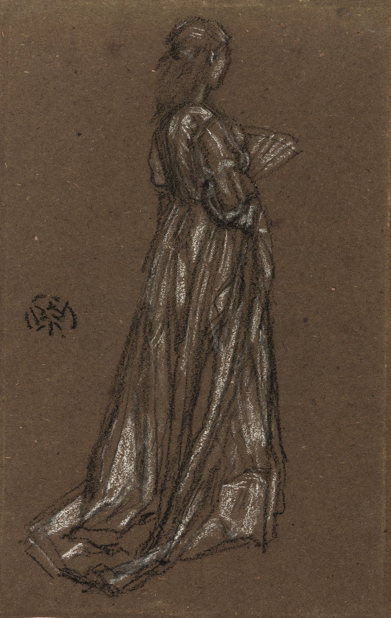 Ung stående pige, ca.1873-75 (sort/hvid kridt på brunt papir) af James Abbott McNeill Whistler