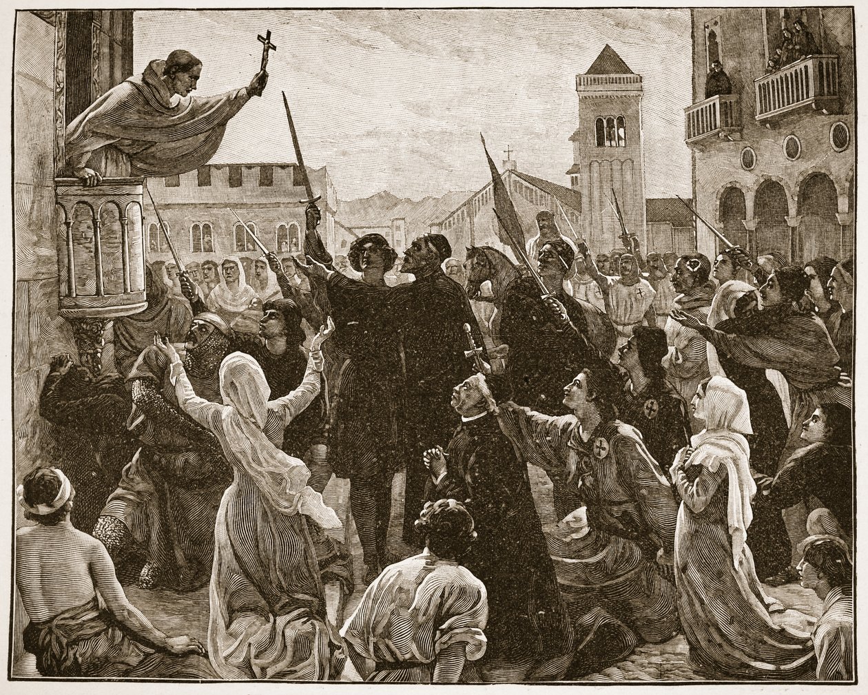 St. Bernard prædiker det andet korstog, illustration fra 