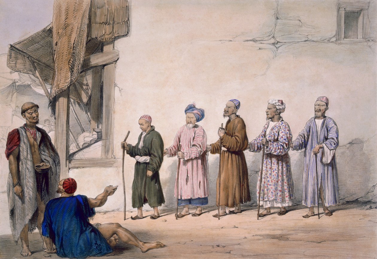 En streng af blinde tiggere, Cabul, 1843 af James Atkinson