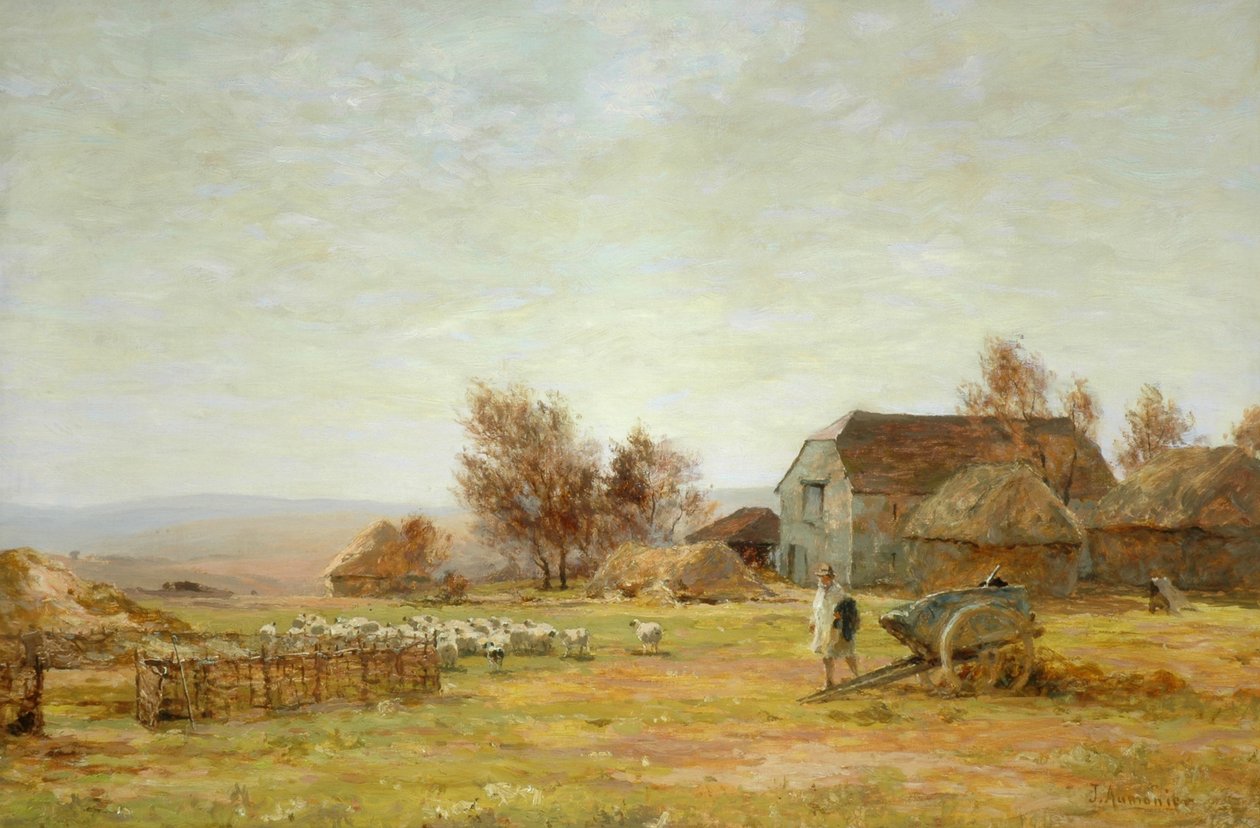 En fårefarm på South Downs, 1906 af James Aumonier