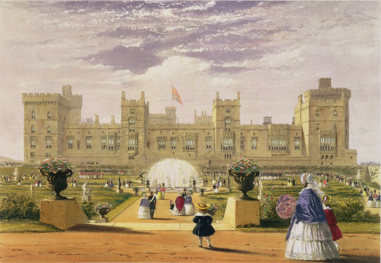 Østlig udsigt over slottet og haven, Windsor Castle, 1838 af James Baker Pyne