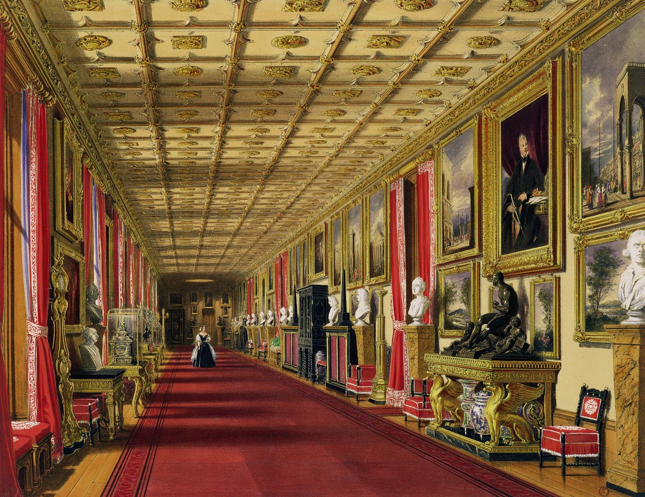 South Corridor, Windsor Castle, 1838 (chromolitho) af James Baker Pyne
