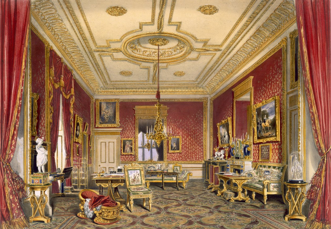 Dronningens private stue, Windsor Castle, 1838 (chromolitho) af James Baker Pyne
