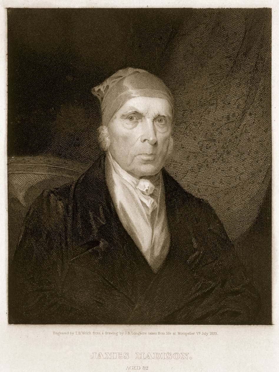 James Madison på 82 år, graveret af Thomas B. Welch (1814-74) af James Barton Longacre