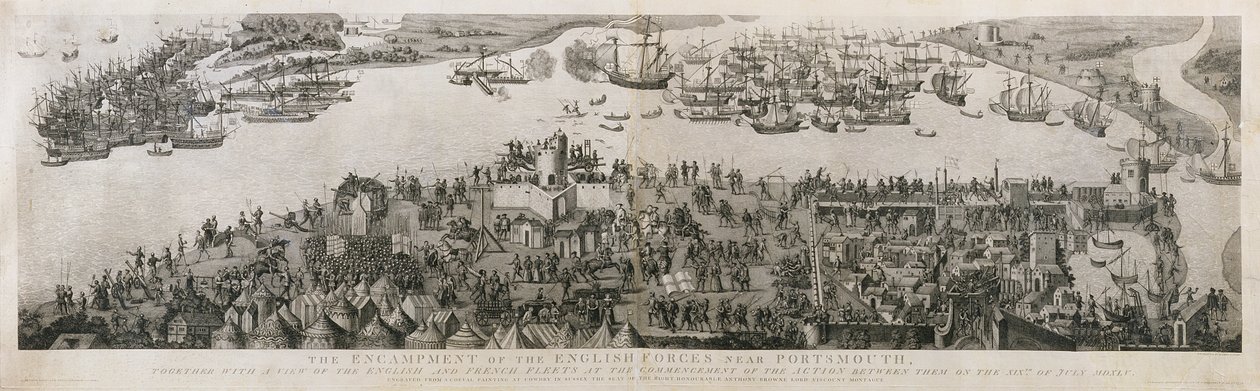 De engelske styrkers lejr nær Portsmouth under slaget ved Solent, 1778 af James Basire