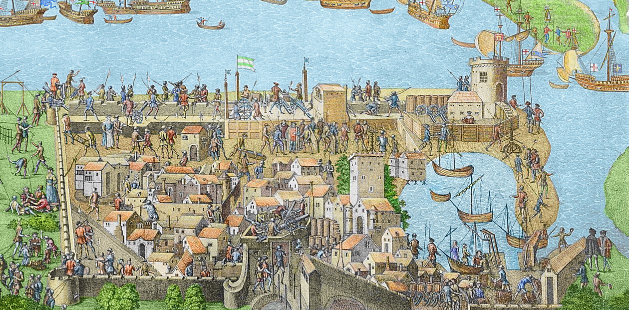 De engelske styrkers lejrplads nær Portsmouth under slaget ved Solent (senere farvelægning) af James Basire
