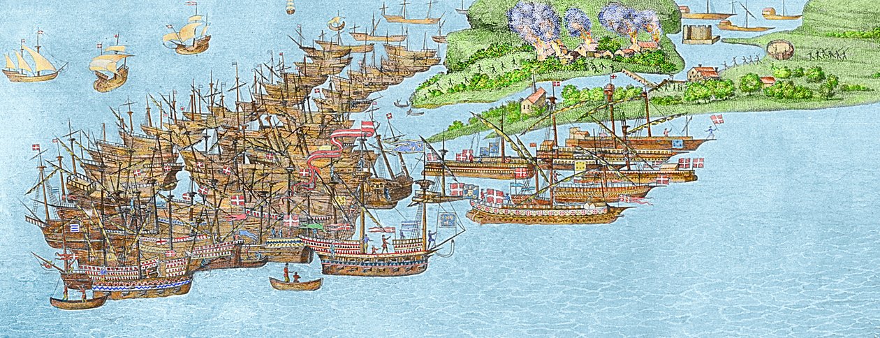 Den franske flåde beroligede og angrebet på Isle of Wight, 1545 (detaljer), af James Basire